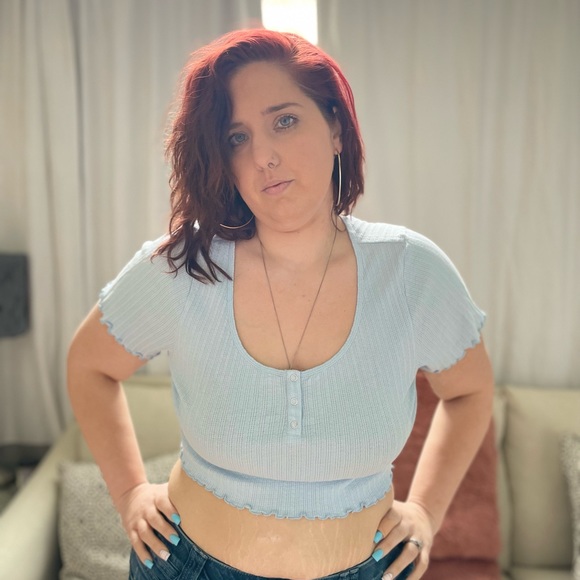 Pointelle Rib Crop Henley BP. - Picture 1 of 9